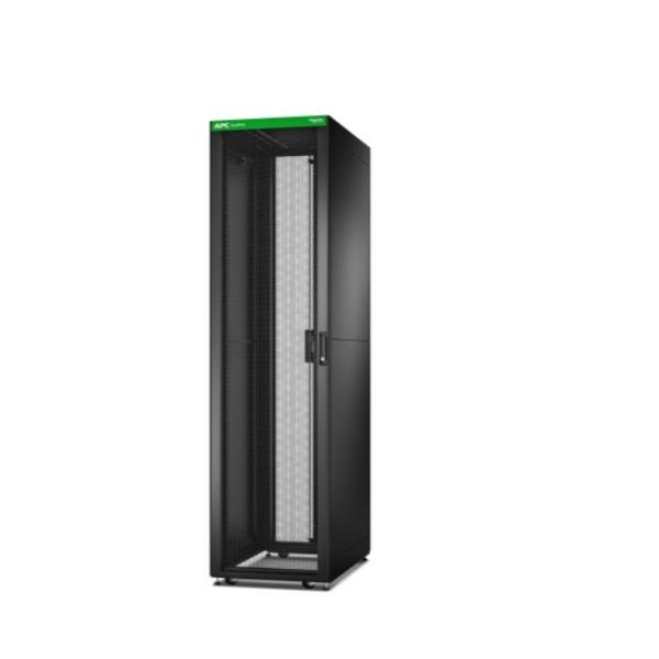 Rack server APC Easy Rack, modello 42U, misure 600x1100mm, colore nero, con pannelli laterali per facile accesso alle componenti interne. 0731304427827 | initpc.it