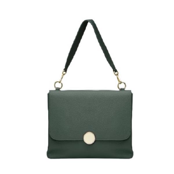 Immagine di una borsa a tracolla verde del marchio DBRAMANTE 1928, prodotta a Firenze. La borsa presenta un design elegante e raffinato, con un colore accento che richiama la città toscana. 5711428054722 | initpc.it