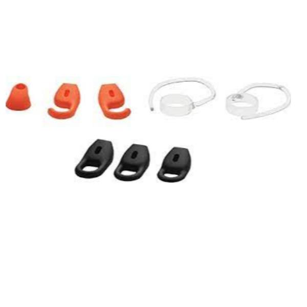 Immagine di un kit per la protezione delle orecchie, con sei EarGels e due EarHook, marchio Jabra. Utilizzabile per evitare danni acustici durante l'ascolto dell'audio. Il design è moderno e leggero, adatto a vari dispositivi audio. 5706991018431 | initpc.it