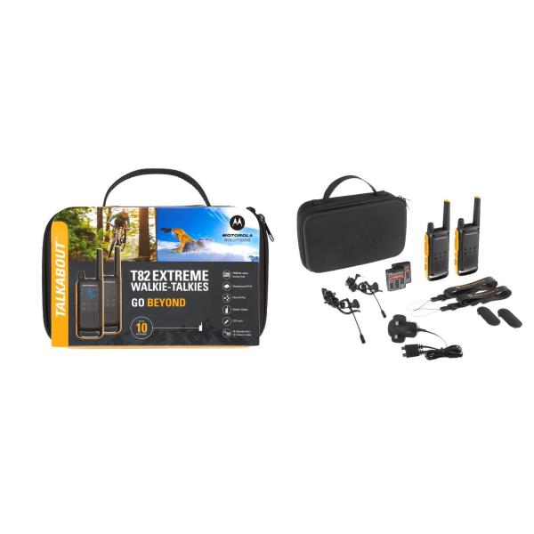 Walkie Talkie professionale T82 EXTREME PACK di Motorola, completo di trasmettitore e ricevitore ad alta prestazione per comunicazioni sicure in ambiente esterno. 5031753007171 | initpc.it