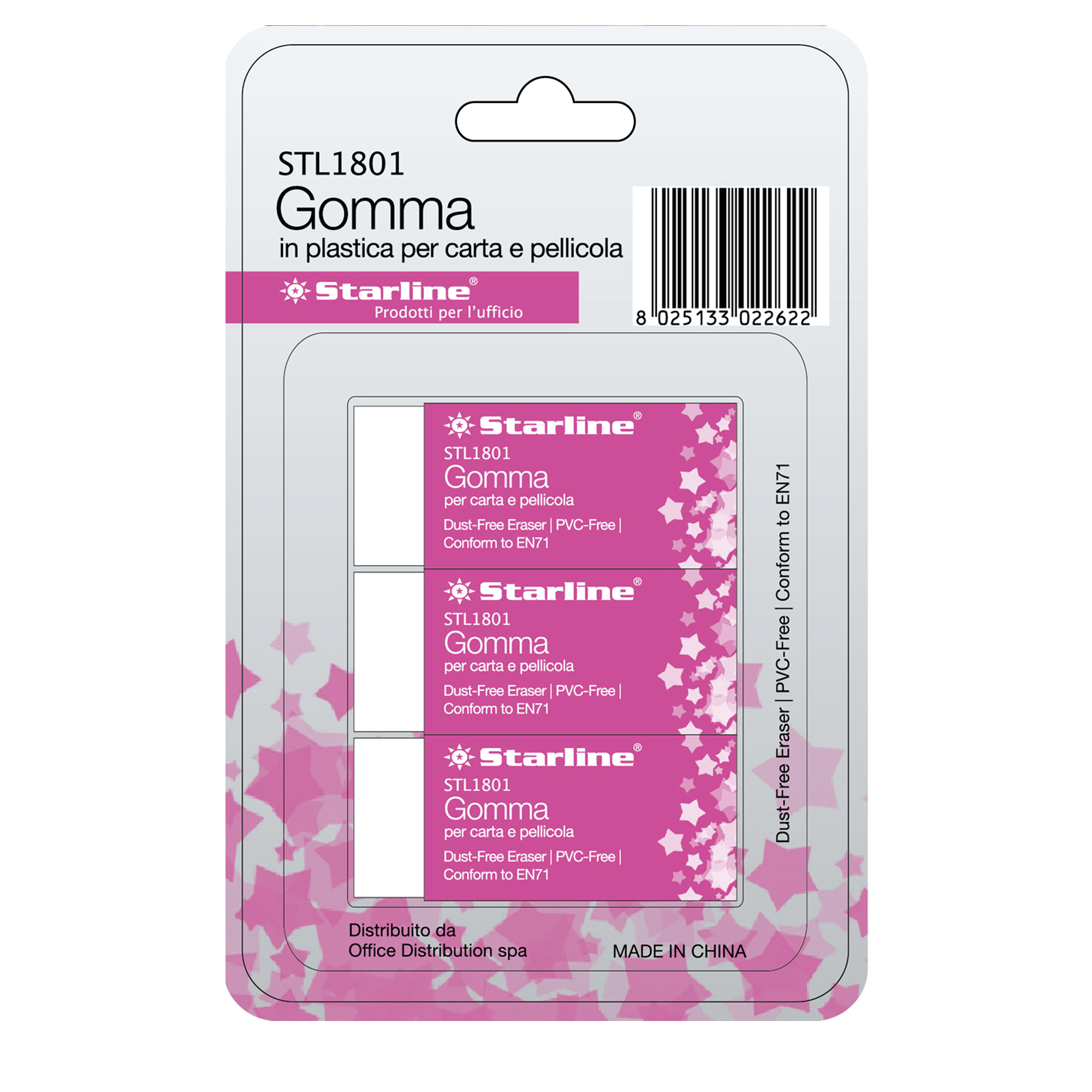 Gomma bianca starline 60x24x14mm per matita confezione 3 pezzi 8025133022639
