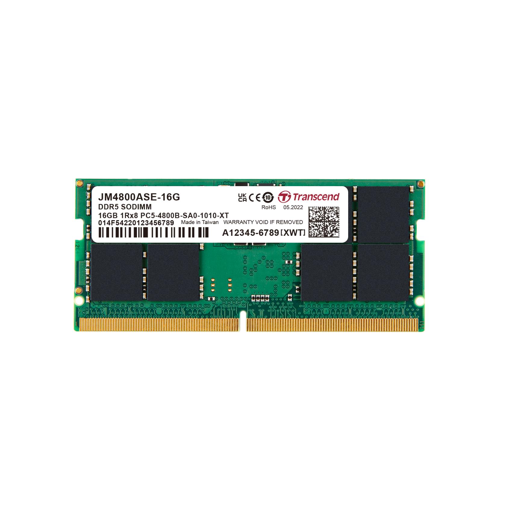 Transcend - Memoria RAM DDR5 16GB, velocità 4800 MHz, tipo SO-DIMM, capacità singola 16GB, configurazione 1Rx8, sette pin 2GX8 0760557843924 | initpc.it