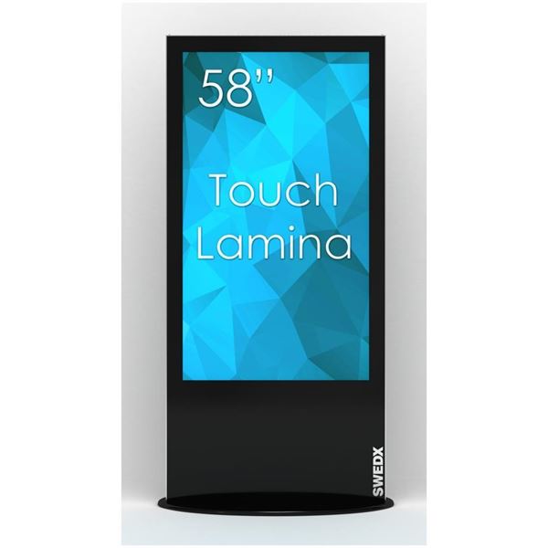Totem Lamina 4K da 58 pollici con touch screen nero, marca Swedx, per un'esperienza di visualizzazione eccellente. 7350019188422 | initpc.it