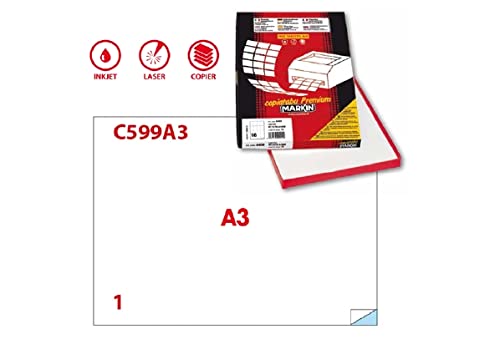 Etichetta adesiva C599 - permanente - 420x297 mm - 1 etichetta per foglio - bianco - Markin - scatola 100 fogli A3
