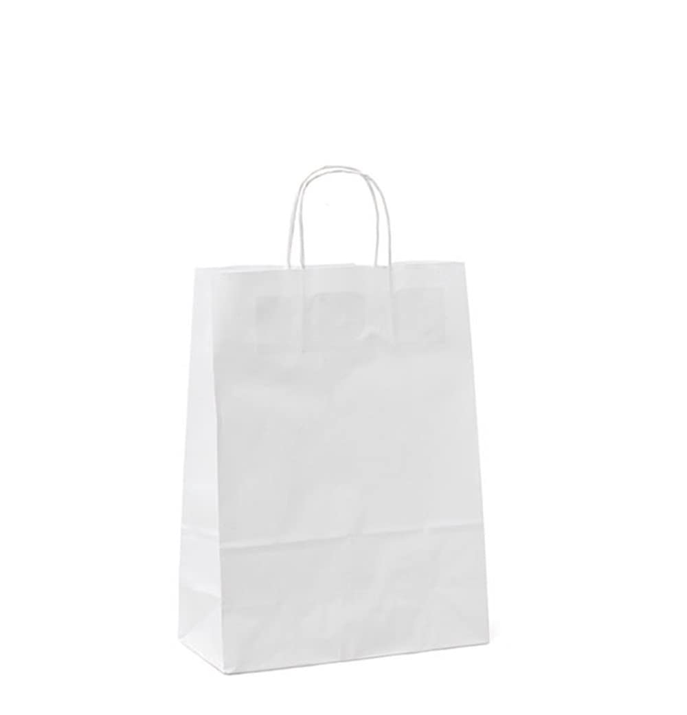 Shoppers in carta - maniglie in cordino - 18 x 8 x 24 cm - bianco neutro - Mainetti Bags - conf. 25 pezzi