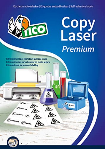 Etichetta in poliestere LP4P - adatta a stampanti laser - permanente - 210x297 mm - 1 etichetta per foglio - bianco - Tico - conf. 70 fogli A4