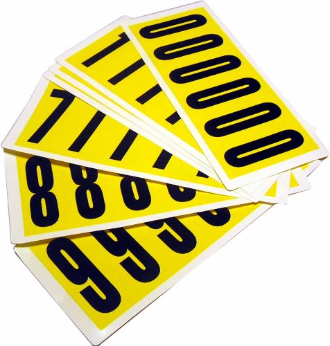 Numeri adesivi da 0 a 9 - 90 x 38 mm - 6 et/fg - 10 fogli - nero/giallo - Beaverswood - conf. 60 etichette