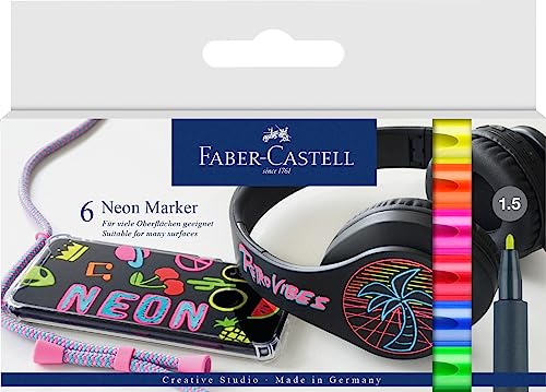 Marcatori - punta 1,5 mm - colori assortiti neon - Faber-Castell - conf. 6 pezzi