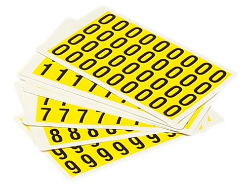 Numeri adesivi da 0 a 9 - 19 x 14 mm - 36 et/fg - 10 fogli - nero/giallo - Beaverswood - conf. 360 etichette