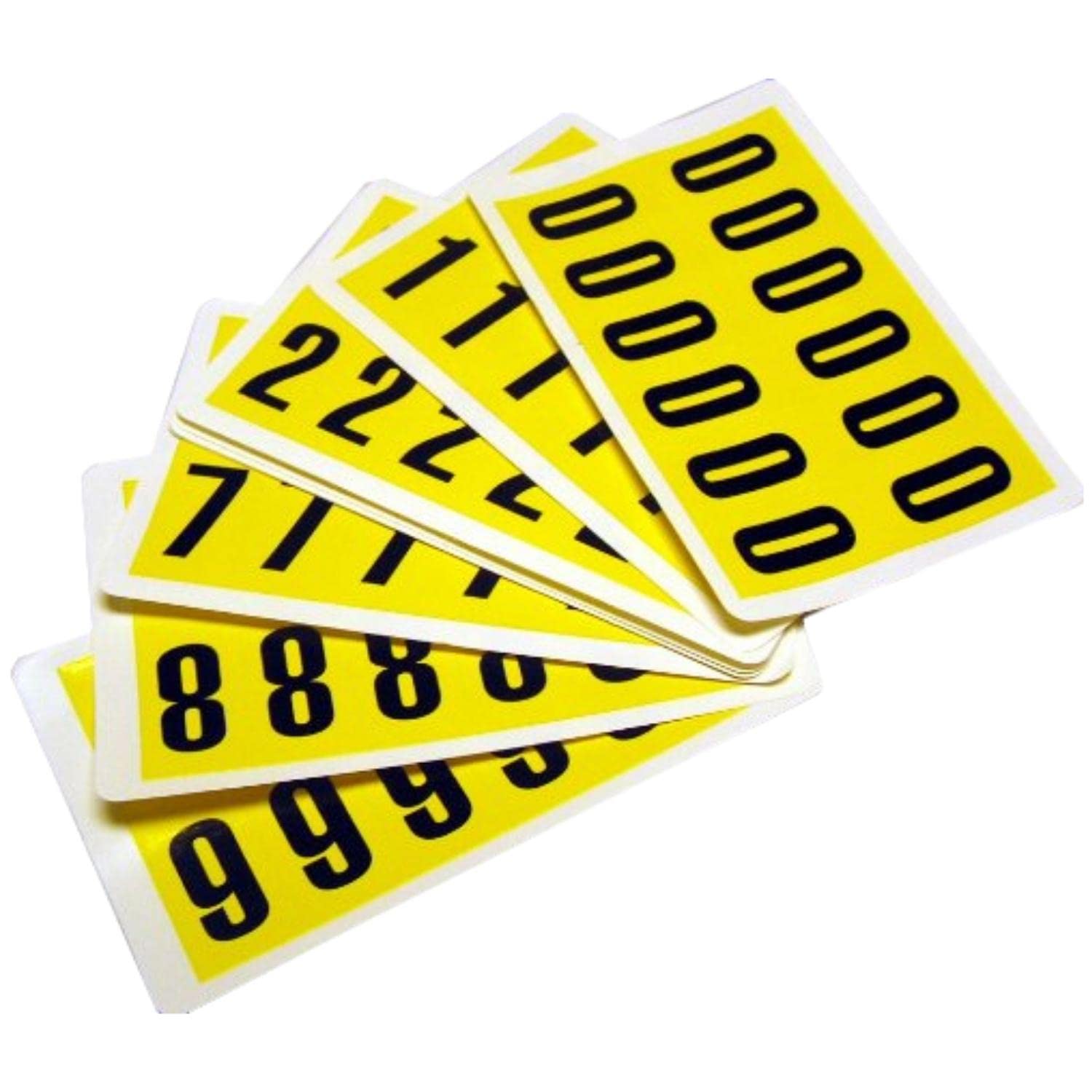 Numeri adesivi da 0 a 9 - 38 x 21 mm - 12 et/fg - 10 fogli - nero/giallo - Beaverswood - conf. 120 etichette
