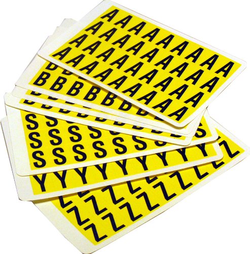 Lettere adesive da A a Z - 19 x 14 mm - 36 et/fg - 26 fogli - nero/giallo - Beaverswood - conf. 936 etichette
