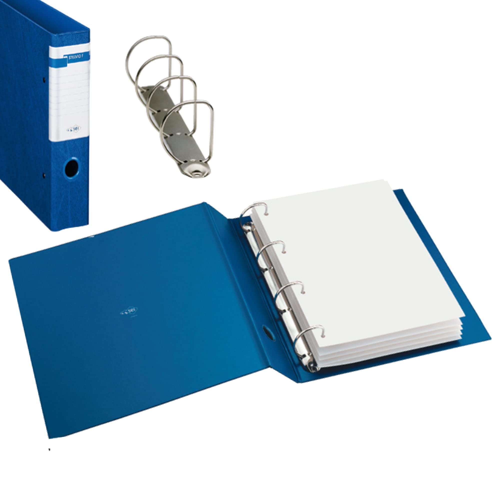 Raccoglitore Stelvio F con 4 anelli di diametro 25 mm e dorso di 3,5 cm, misura 22x30 cm, colore blu prodotto della marca SEI ROTA. 8004972004488 | initpc.it