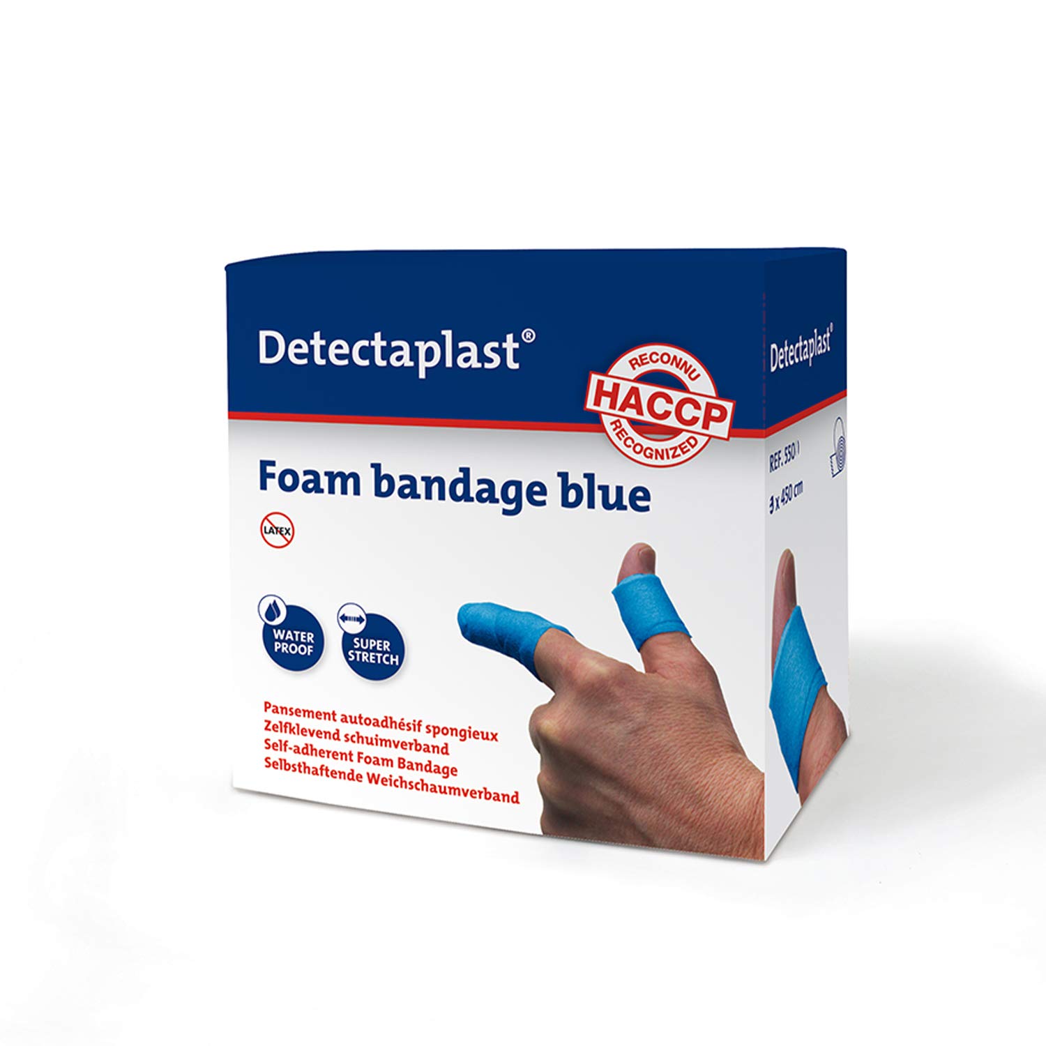 Bendaggio coesivo Detectaplast - per HACCP - 3 x 450 cm - blu - PVS