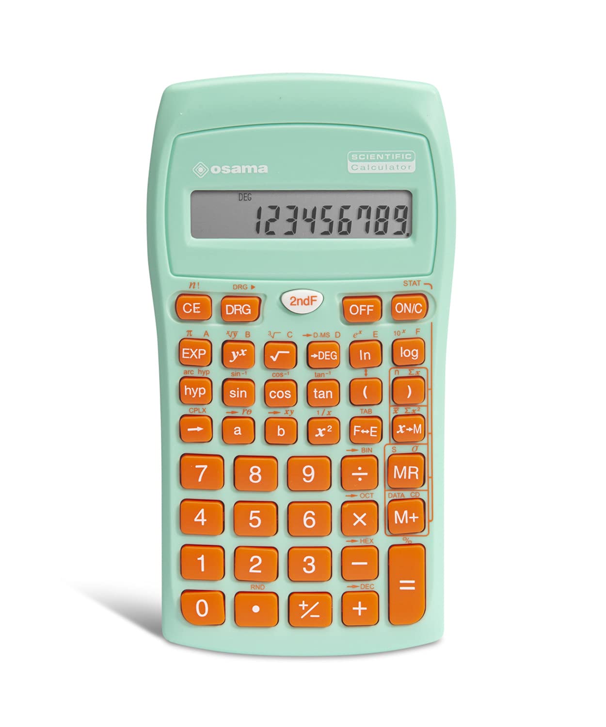 Calcolatrice scientifica BeColor - 10+2 cifre - verde acqua - tasti arancione - Osama