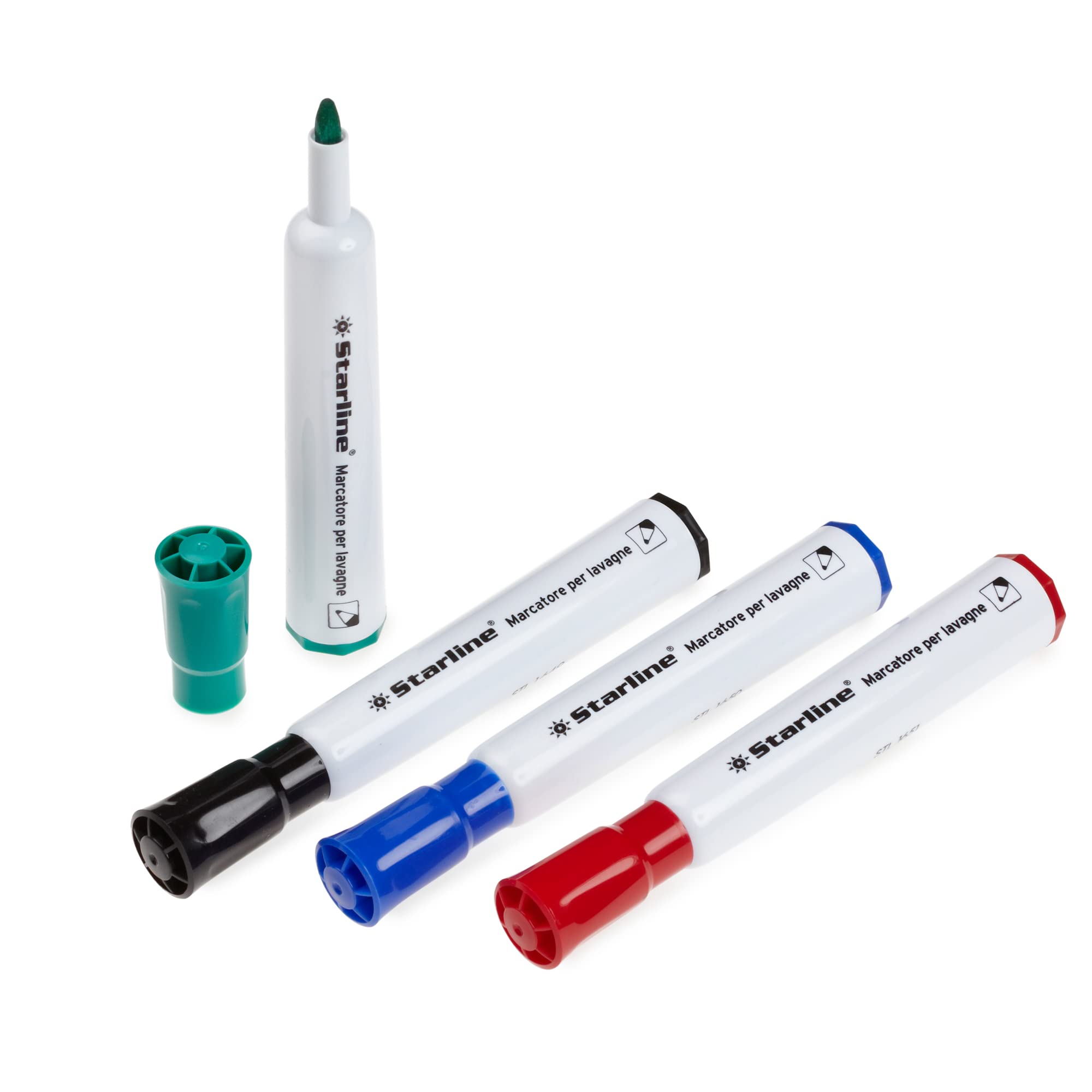 Marcatori per lavagna cancellabile di alta qualità Starline con punta tonda da 2,0mm in colori vari, confezionati a 4 pezzi nella comoda busta. 8025133021175 | initpc.it