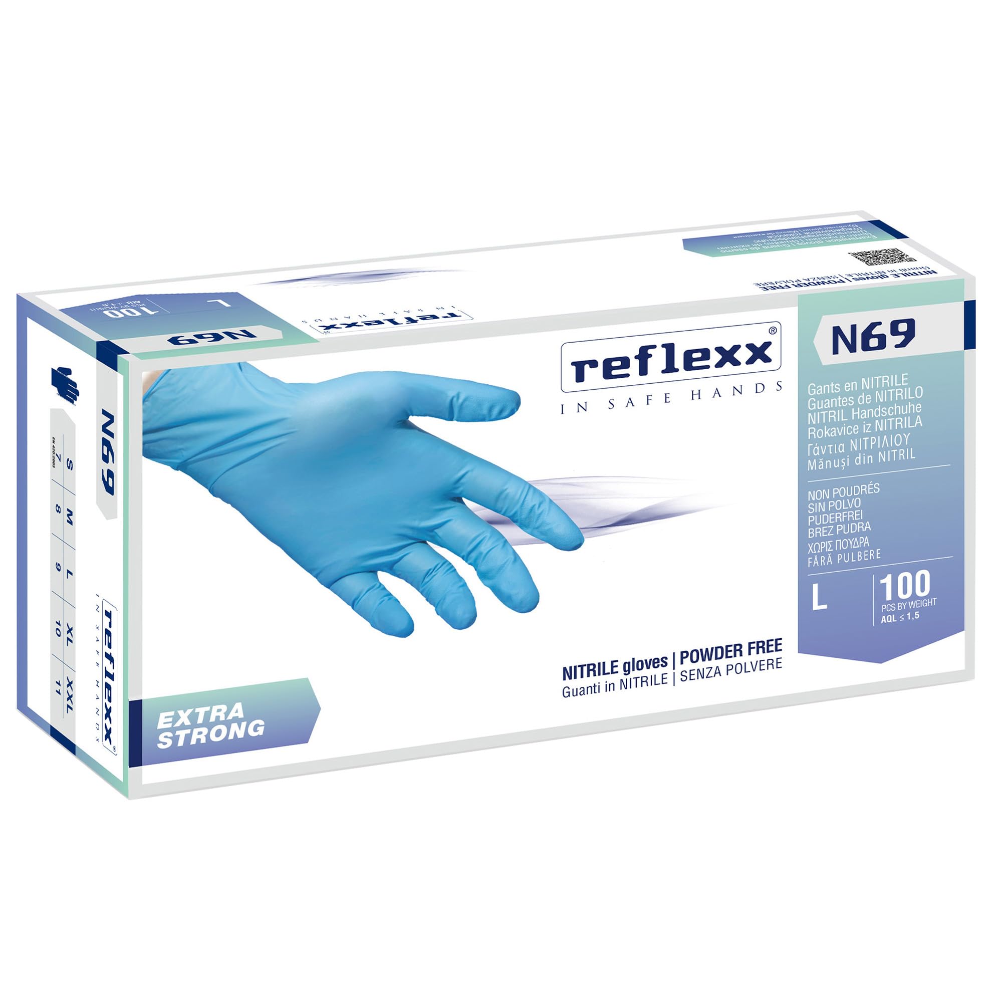 Guanti in nitrile reflexx n69 extra strong taglia xl azzurro 8032891634448