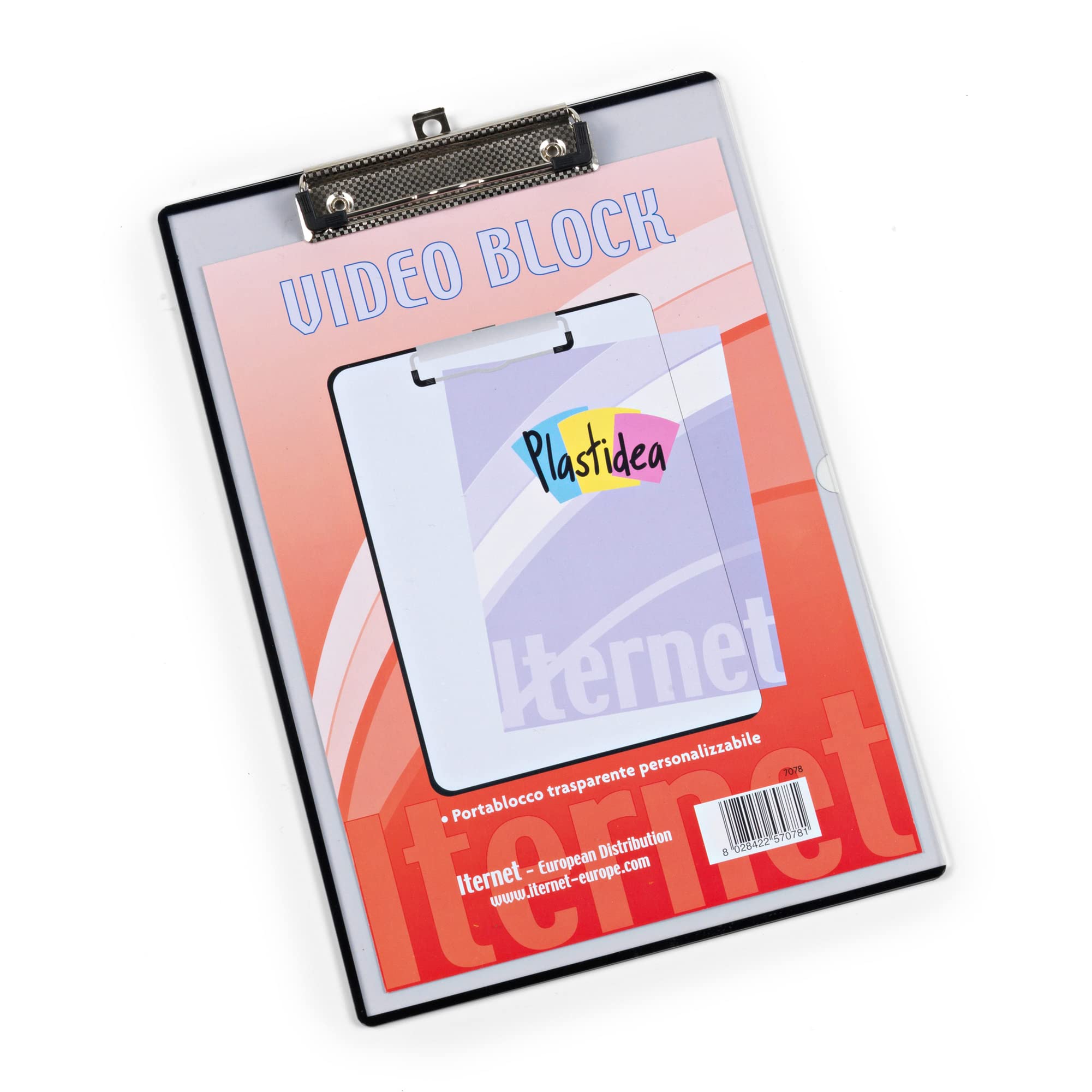 Portablocco in PPL con molla in metallo personalizzabile, dimensioni A4, materiale trasparente e marchio Iternet. 8028422570781 | initpc.it
