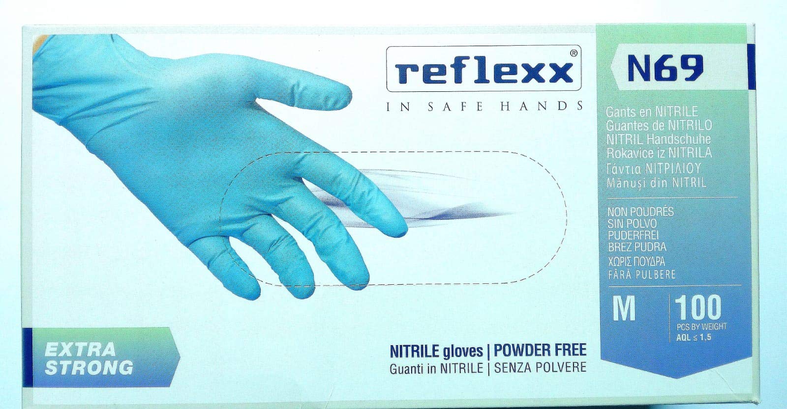 Guanti in nitrile extra strong N69 - tg M - azzurro - Reflexx - conf. 100 pezzi