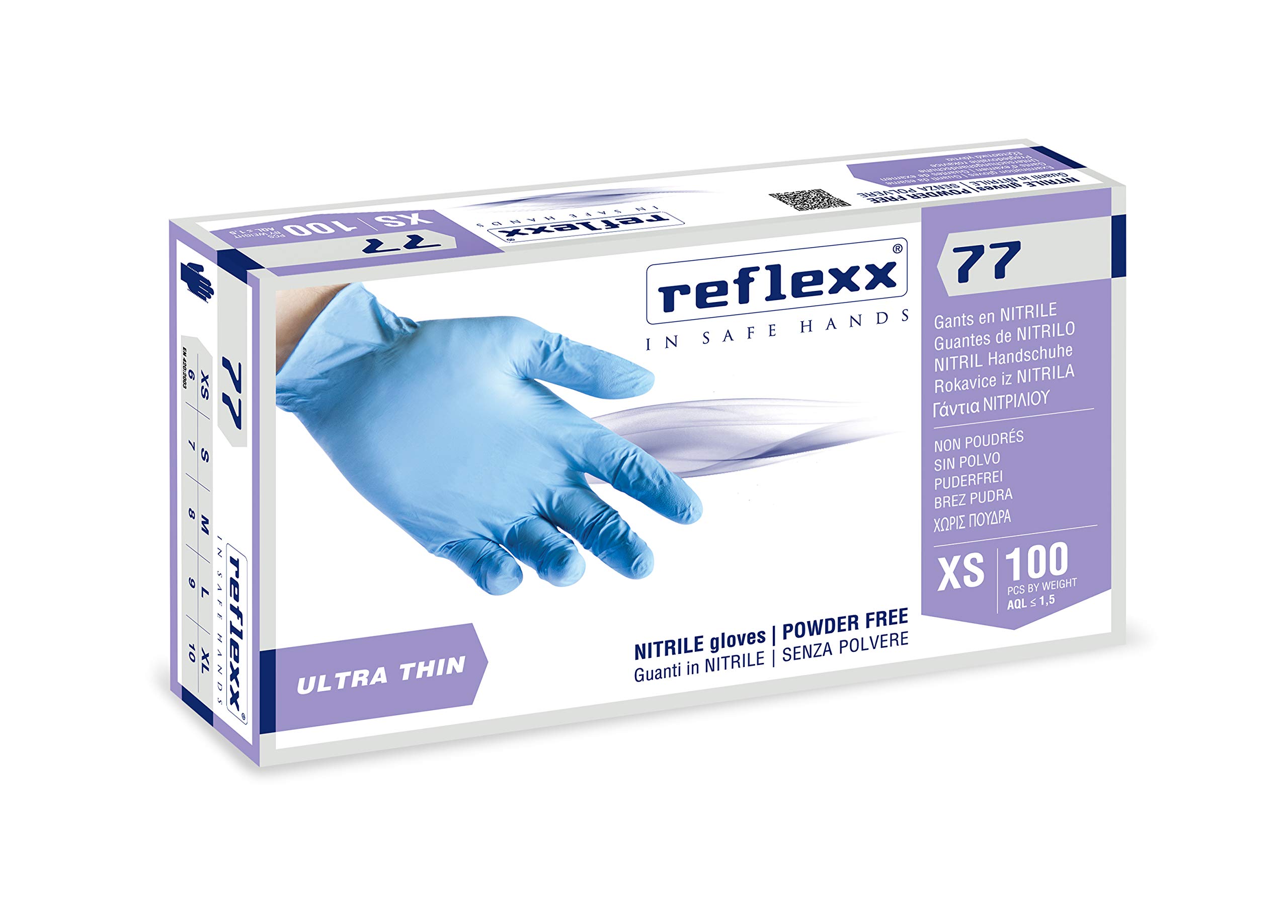 Guanti in nitrile R77100 - tg M - azzurro - Reflexx - conf. 100 pezzi