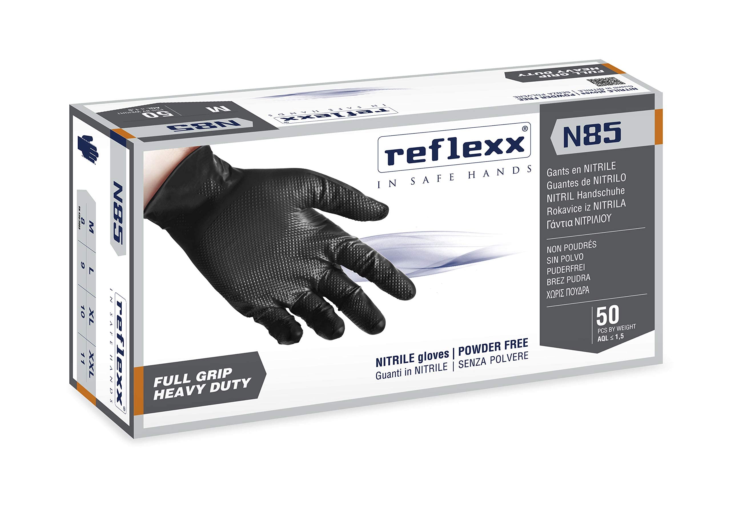 Guanti in nitrile N85B - ultra resistenti - tg M - nero - Reflexx - conf. 50 pezzi