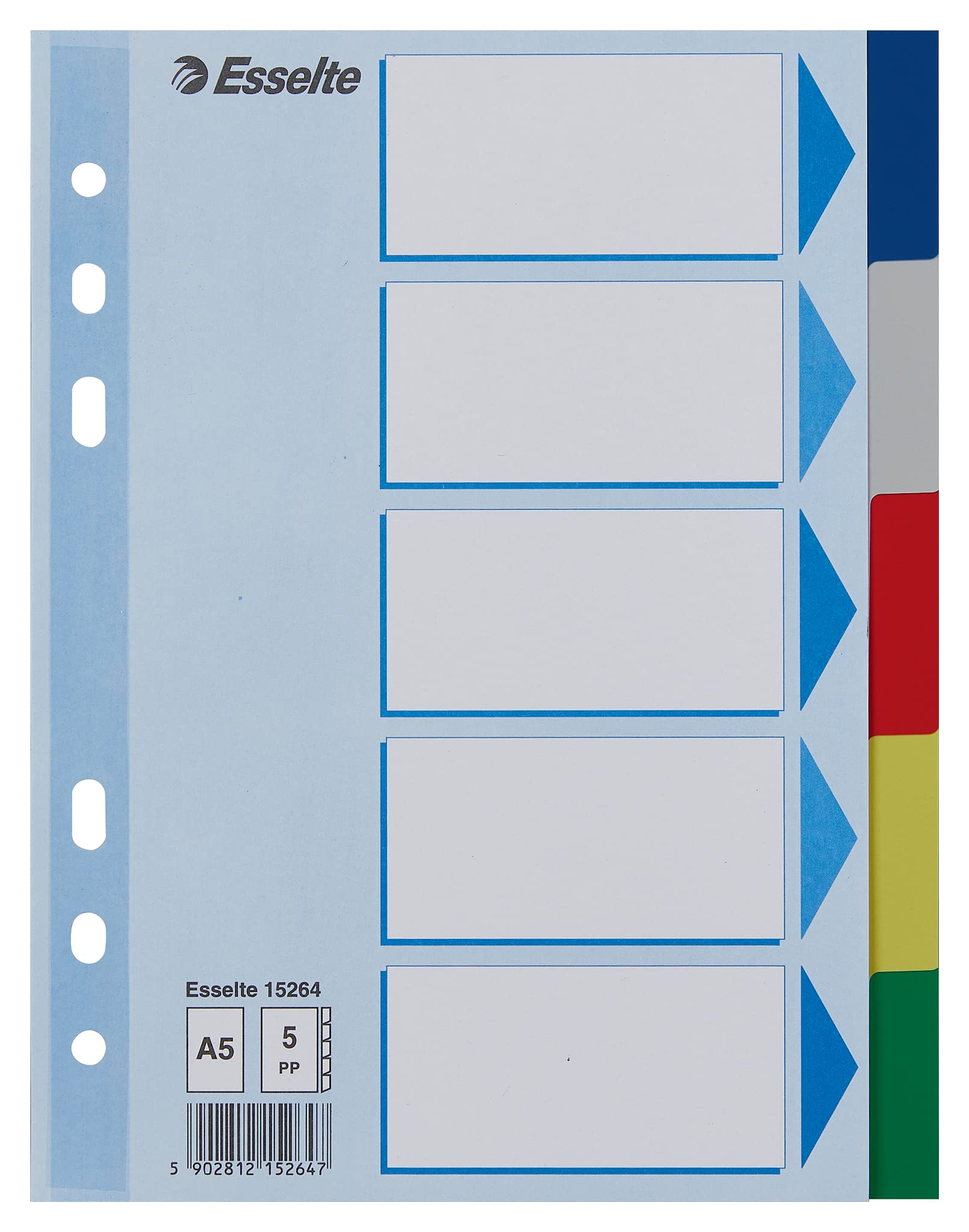 Separatore con 5 tasti colorati per organizzare i documenti, formato A5, prodotto PPL, marchio Esselte. 5902812152647 | initpc.it