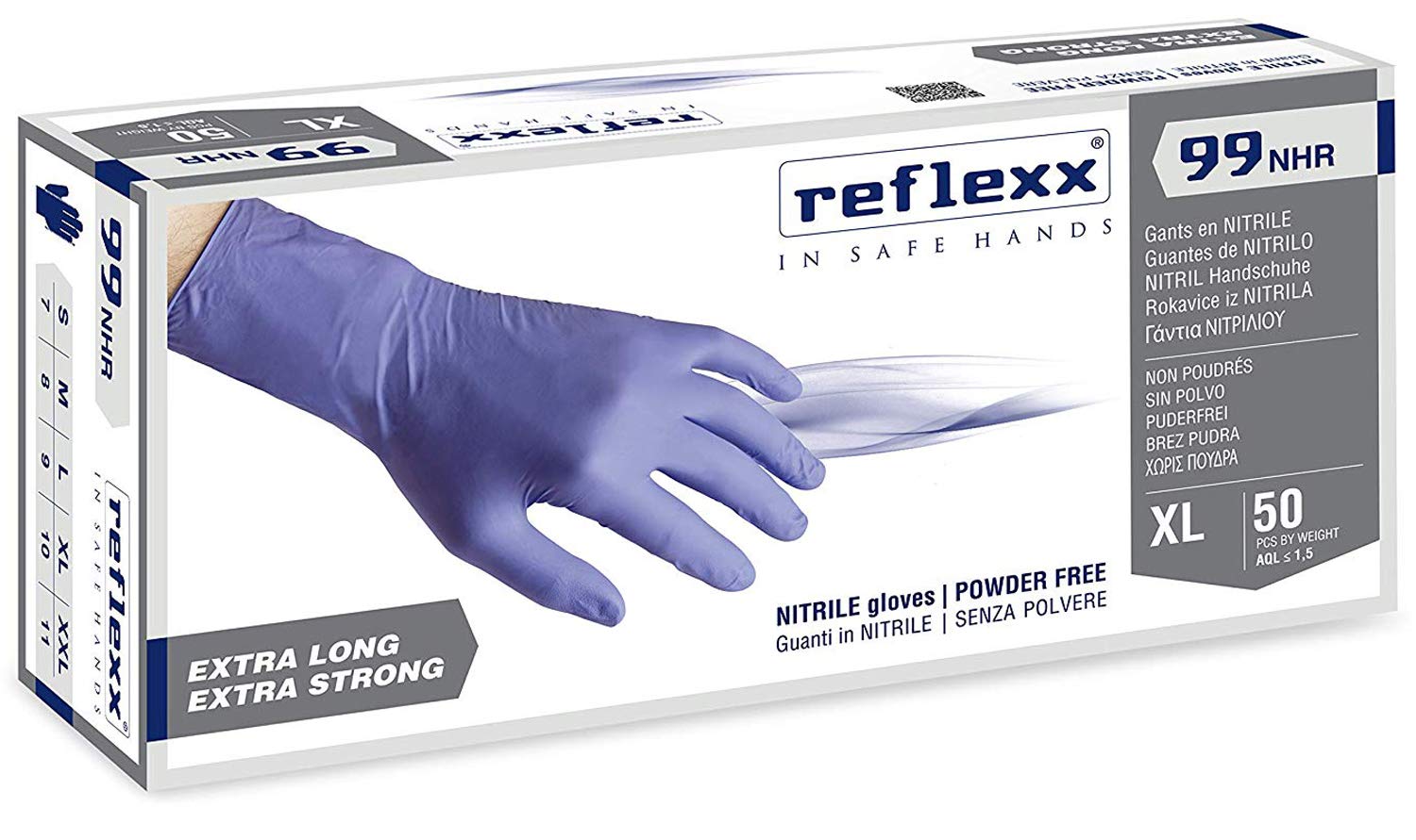 Guanti in nitrile ultra resist R99 - manichetta lunga - tg L - indaco - Reflexx - conf. 50 pezzi
