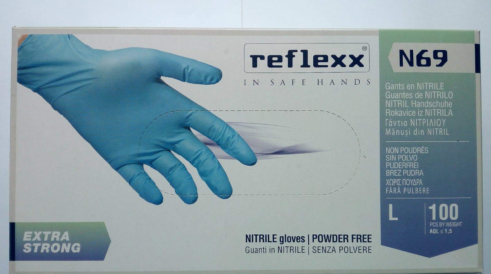 Guanti in nitrile extra strong N69 - tg L - azzurro - Reflexx - conf. 100 pezzi