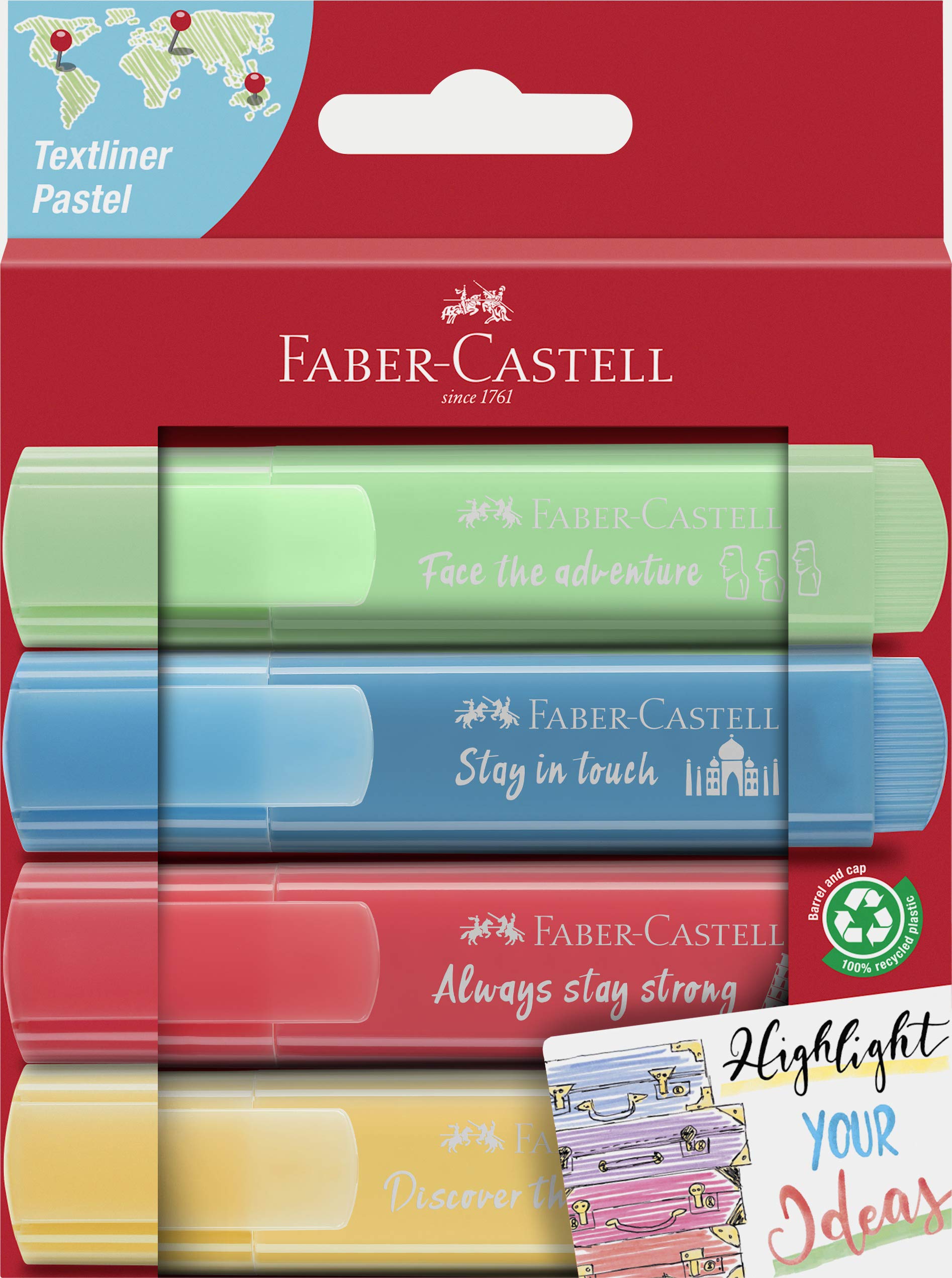 Evidenziatore Textliner 46 - colori assortiti pastel - Faber Castell - astuccio 4 pezzi