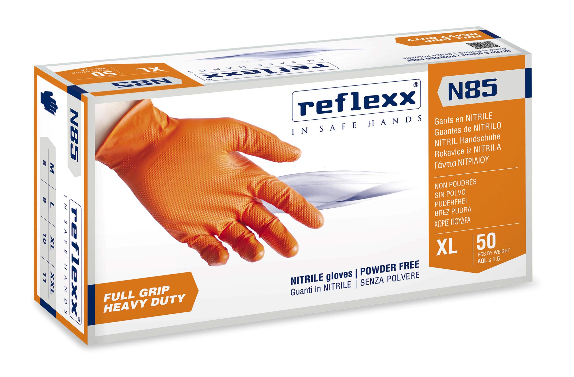 Guanti in nitrile N85 - ultra resistenti - tg XXL - arancione - Reflexx - conf. 50 pezzi