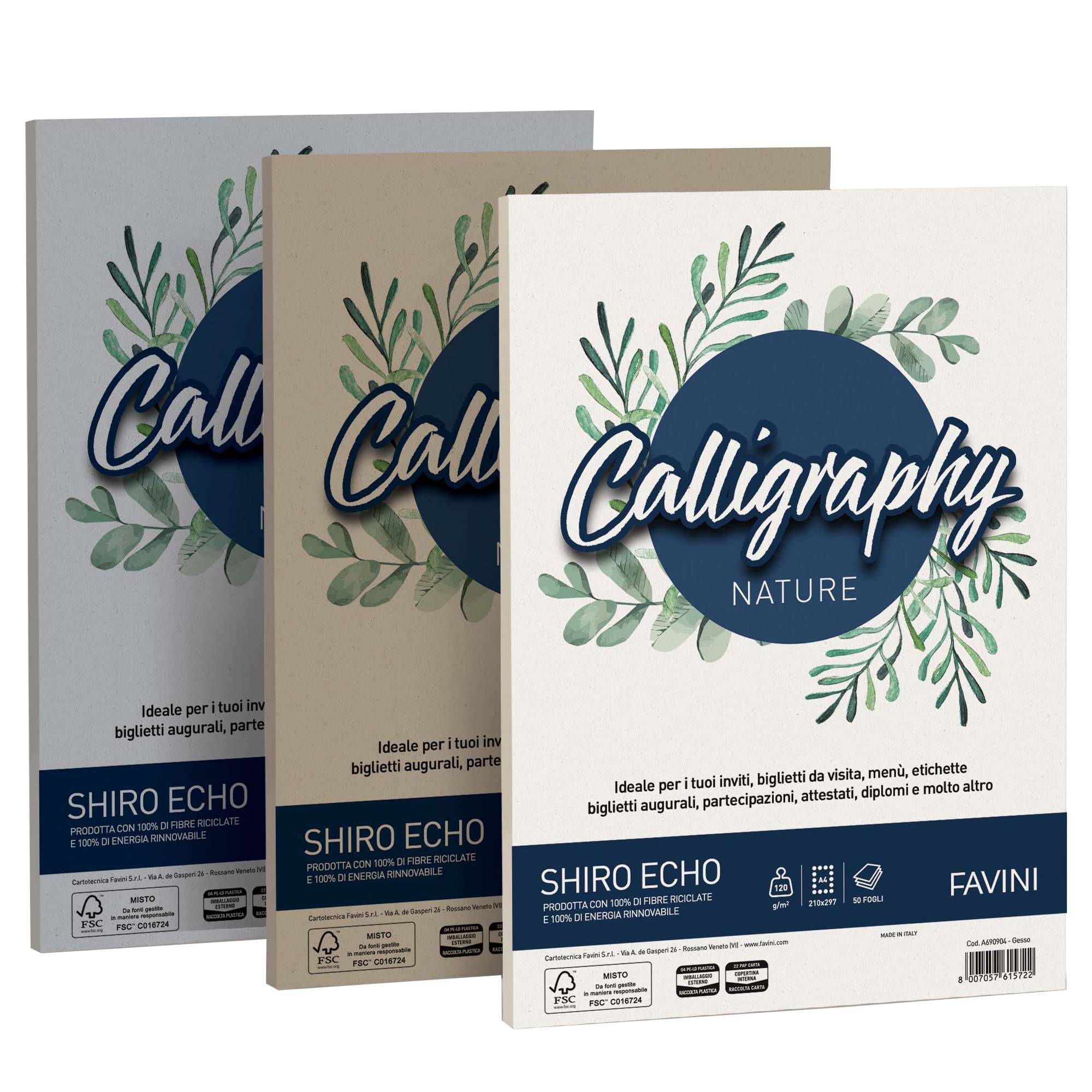 Carta Calligraphy Nature Shiro Eco - A4 - 120 gr - cenere - Favini - conf. 50 fogli