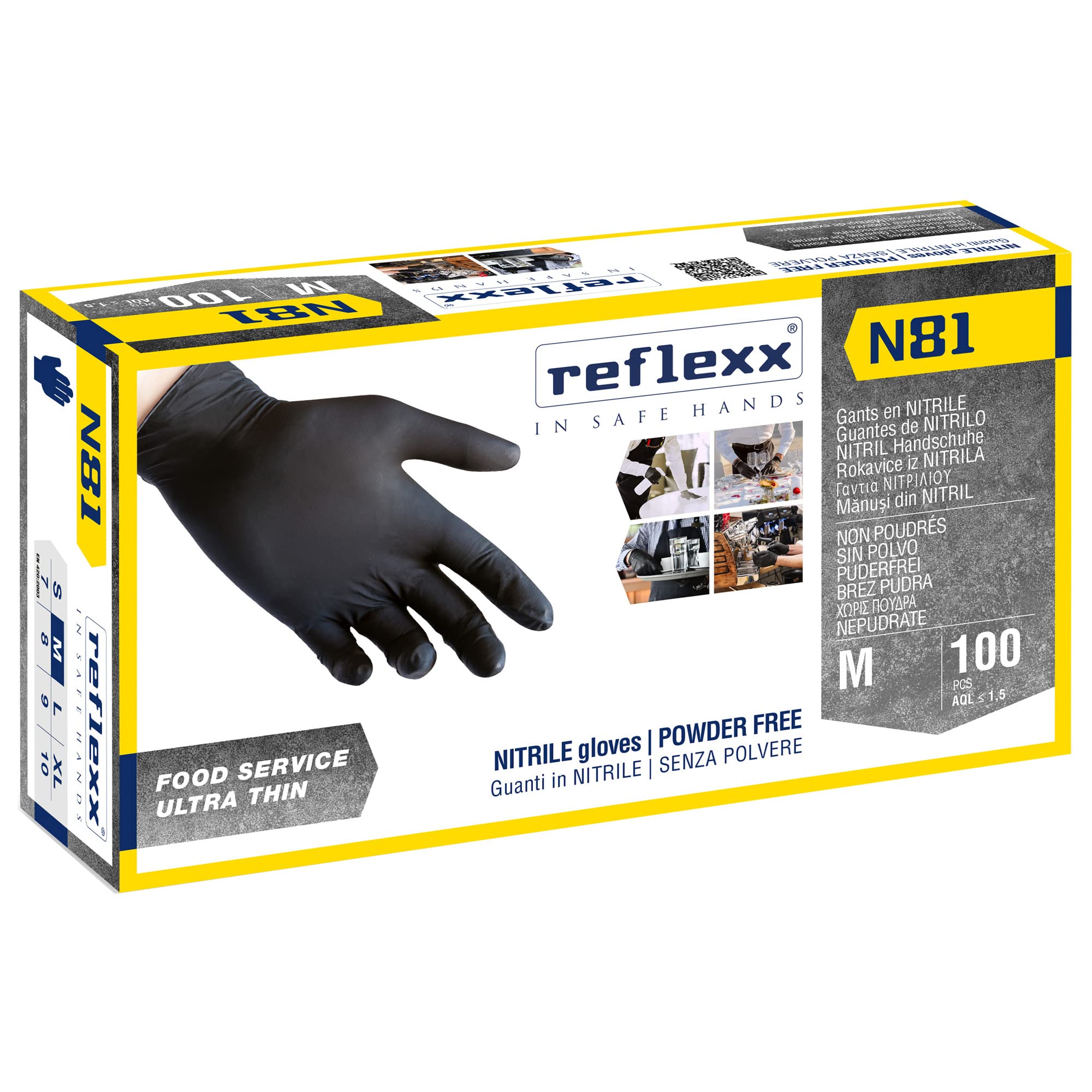 Guanti in nitrile Reflexx, taglia S, colore nero, confezione da 100 pezzi. 8032891630075 | initpc.it