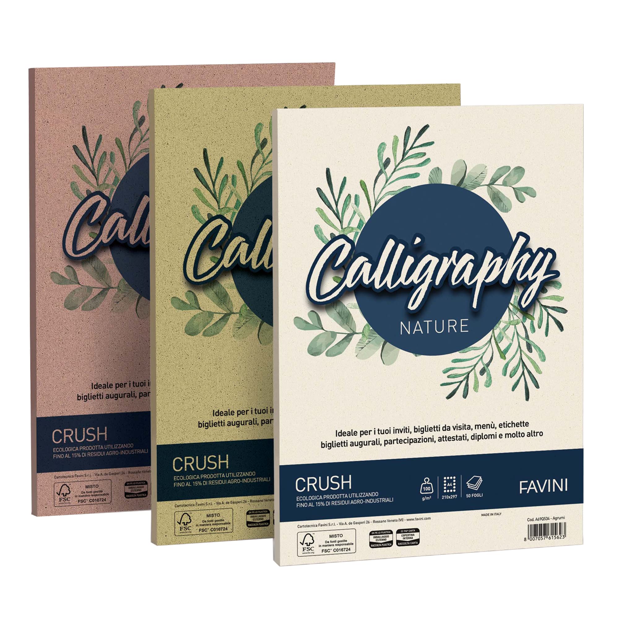 Carta per calligrafia a tema natura con disegno di uva, peso 120g, formato A4, prodotta dalla marca italiana Favini in confezione da 50 fogli. 8007057615708 | initpc.it