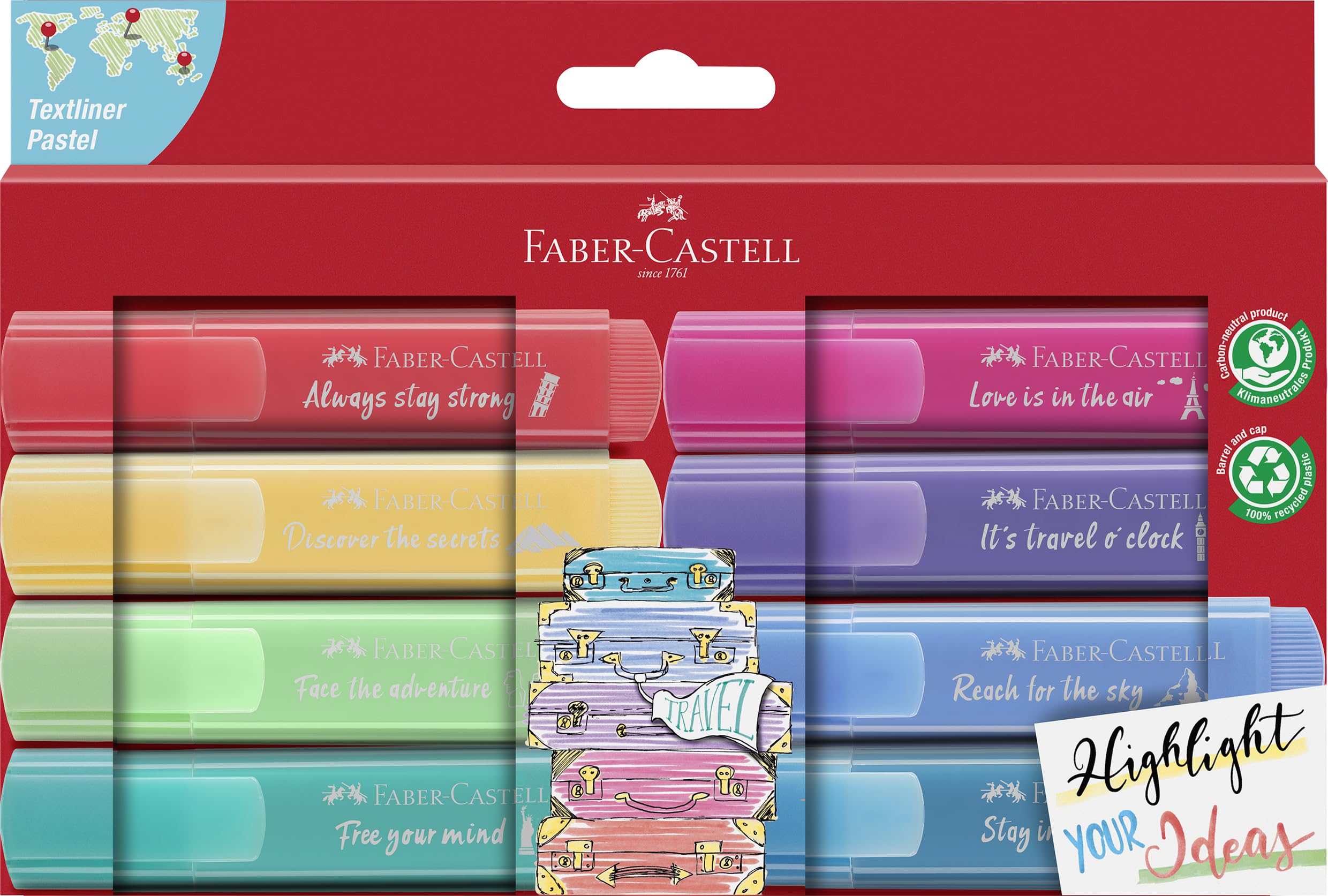 Evidenziatore Textliner 46 - colori assortiti pastel - Faber Castell - astuccio 8 pezzi
