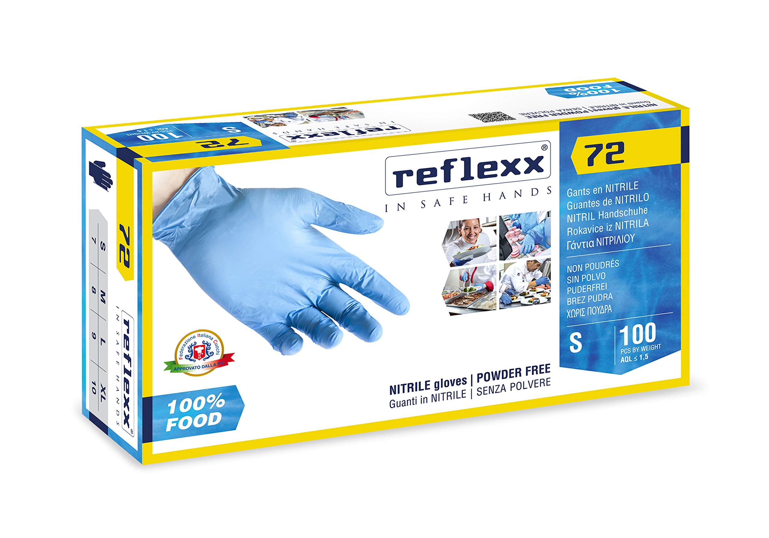 Guanti in nitrile foodline R72 - tg S - azzurro - Reflexx - conf. 100 pezzi