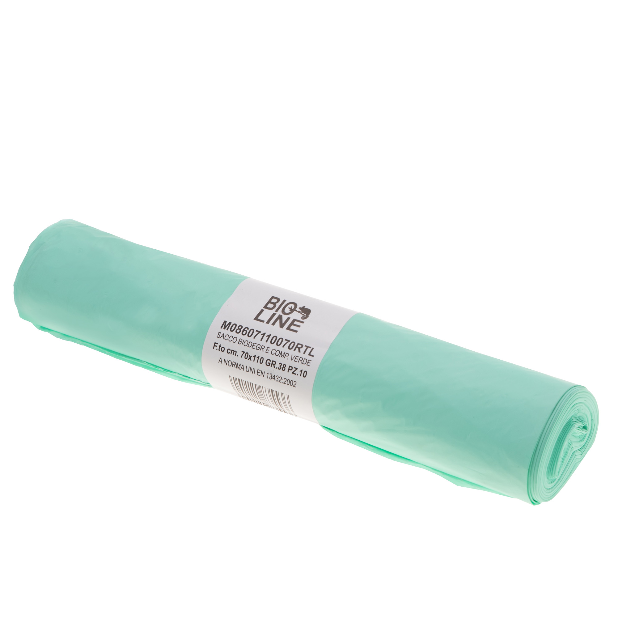 Sacchi biodegradabili, dimensioni 70x100cm, capacità 110L, filtraggio 18 micron, colore verde, confezione da 10 pezzi 8054154230471 | initpc.it