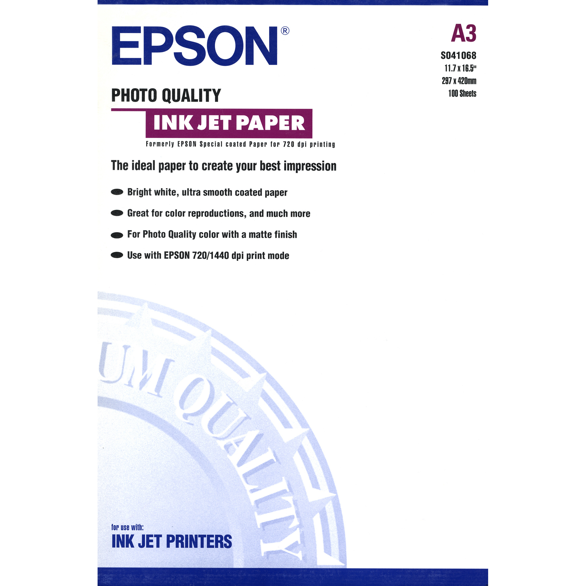 Carta per stampanti Epson, risoluzione 720x1440 DPI, finitura opaca, prodotto originale della marca Epson. 010343812031 | initpc.it