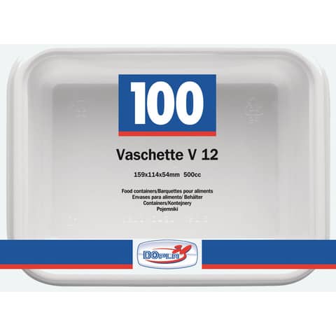 Vaschette bianche V/12 in polistirene 155x115x52 mm conf. 100 pz Dopla Professional 600 ml - 7013