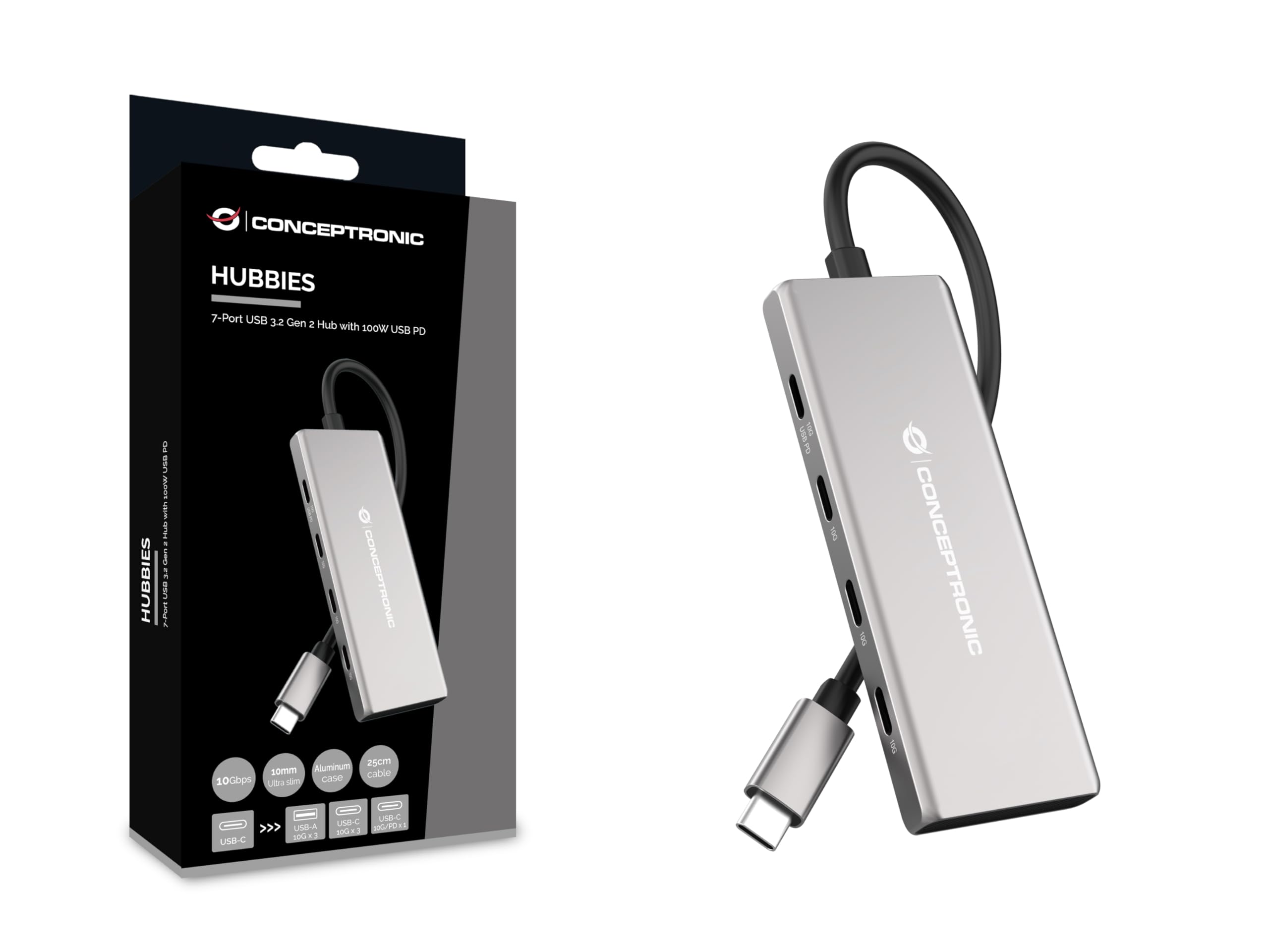 Conceptronic hub 7 porte usb 3.2 gen 2 10gbps 100w 4015867231371