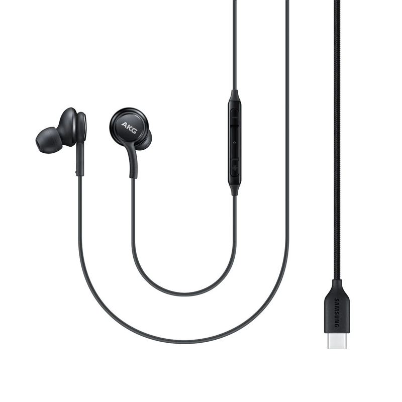 Immagine di un auricolare a filo tipo C nero della marca AKG, compatibile con dispositivi Samsung. 8809236089818 | initpc.it