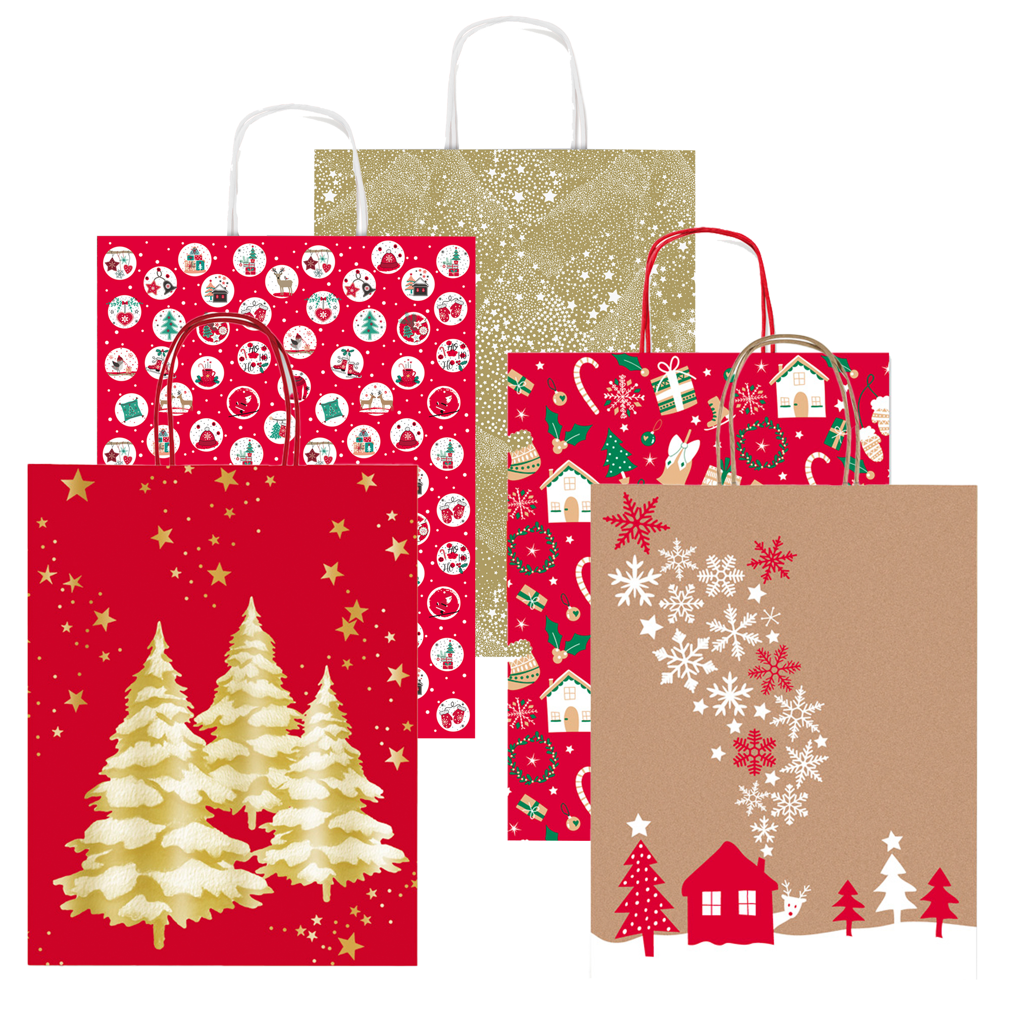 Shopper regalo natale in carta kraft con manici colorati 26x34 cm 8006715243987