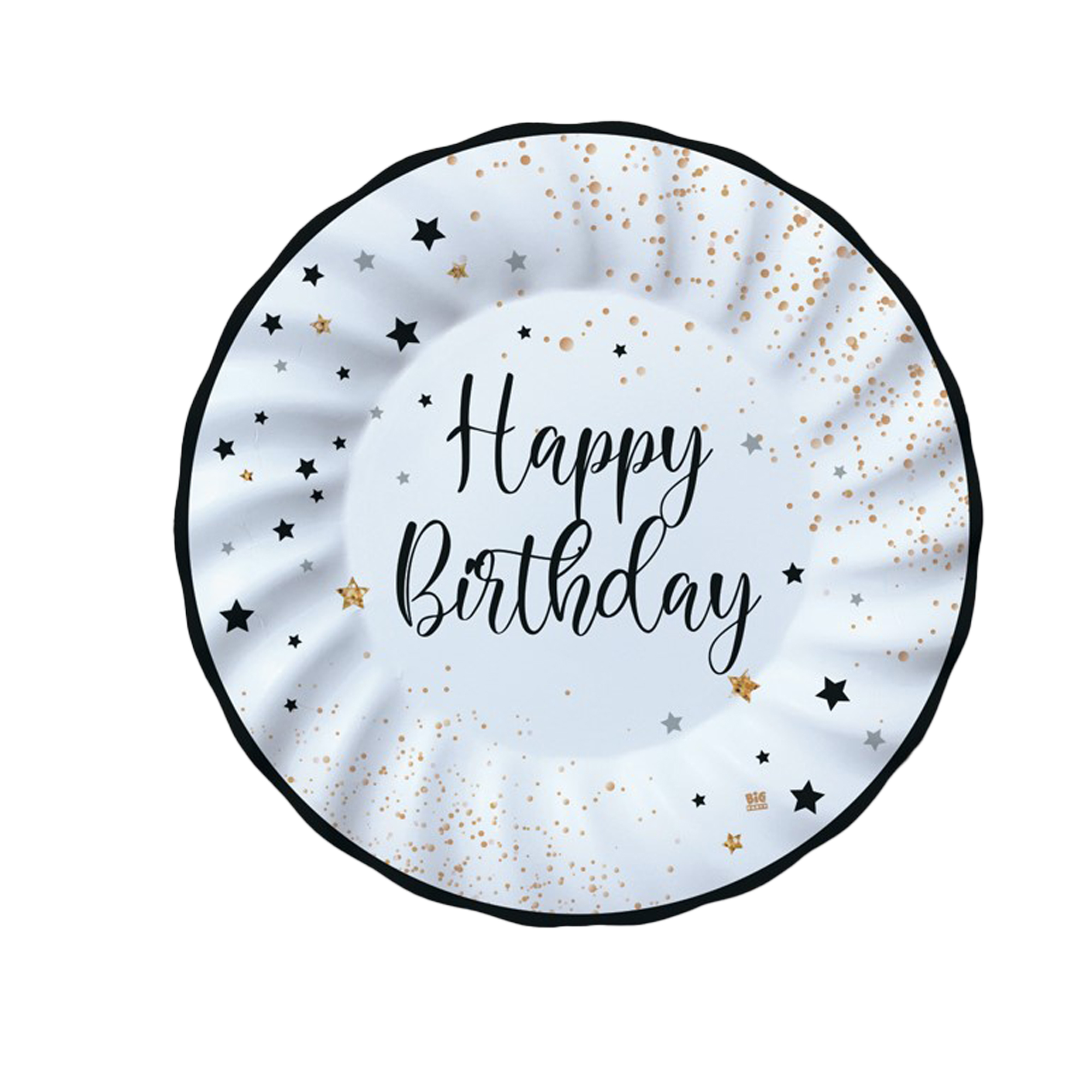Piatto Happy Birthday - diametro 20 cm - carta - Big Party - conf. 8 pezzi