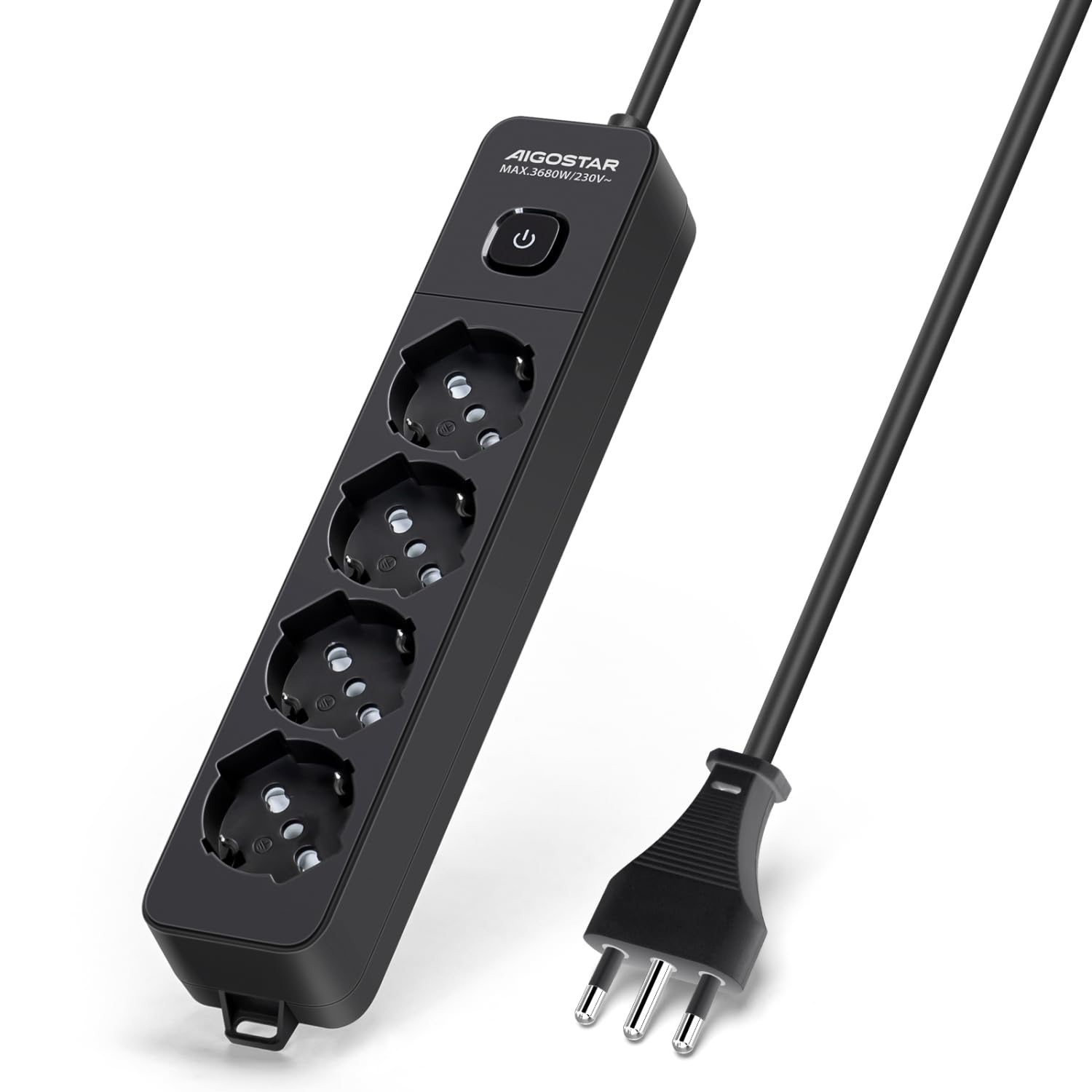 Multipresa con interruttore 16A - cavo 1,5 m - nero Aigostar a 4 vie P40