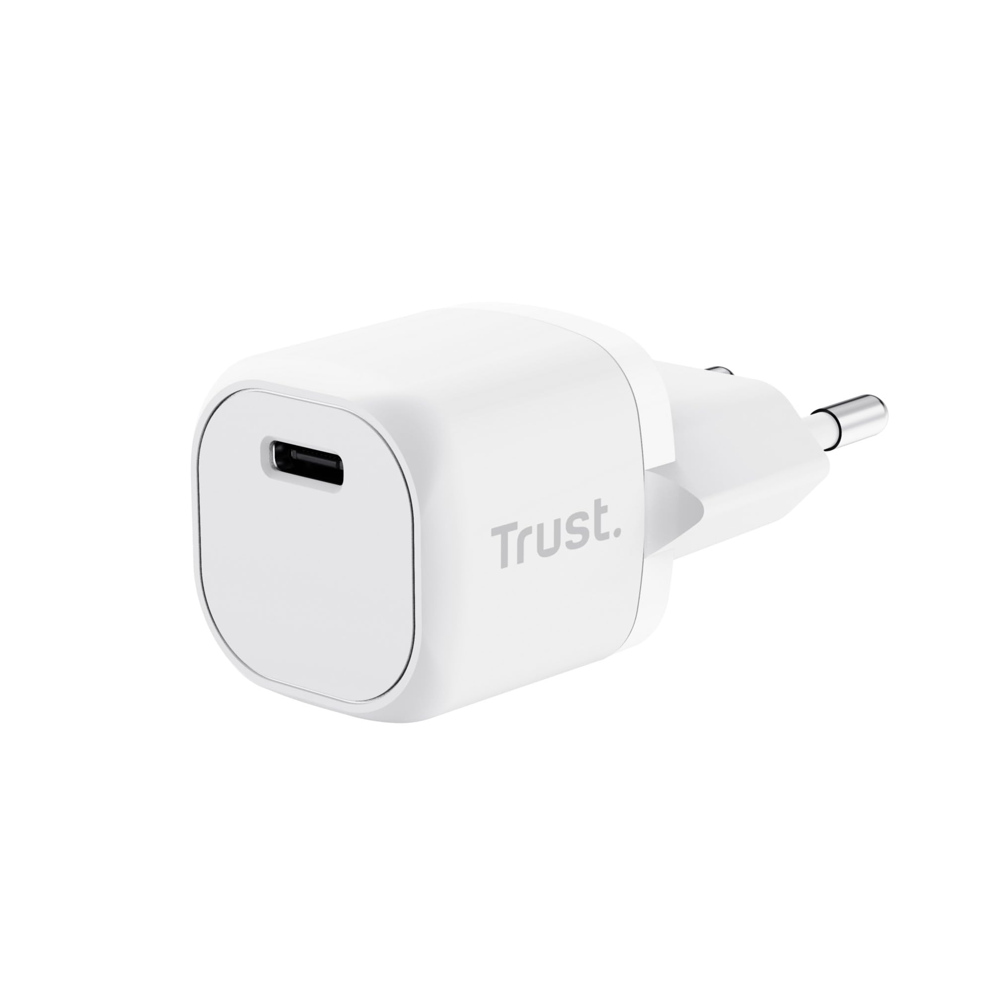 Caricatore USB-C 20W in bianco di alta qualità da Trust Computer, con tecnologia rapida per ricaricare i dispositivi portatili al massimo potere. 8713439252057 | initpc.it