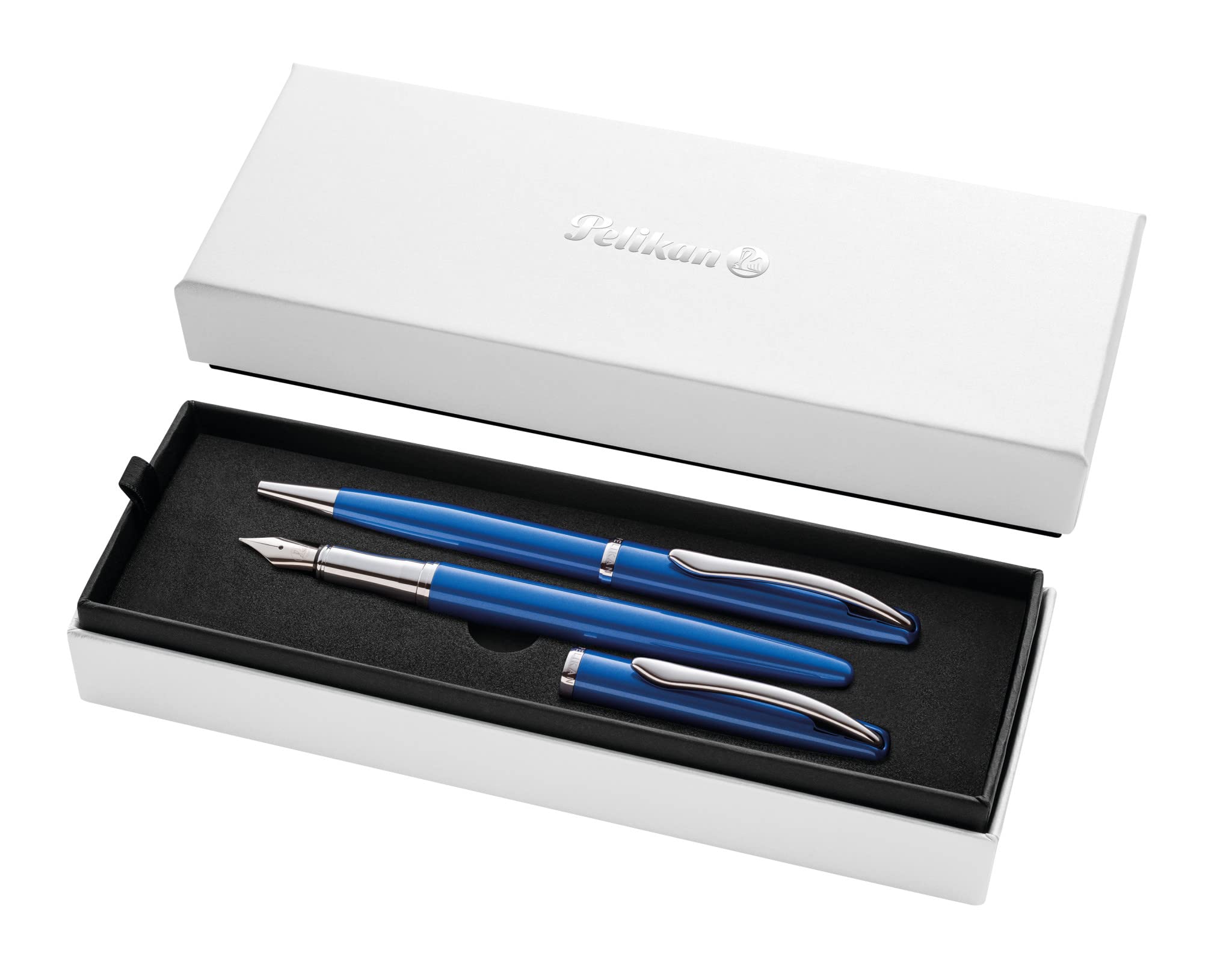 Penna stilografica e sfera Pelikan Jazz Noble Elegance blu, completo di cofanetto regalo fusto blu e argento. 4012700821904 | initpc.it