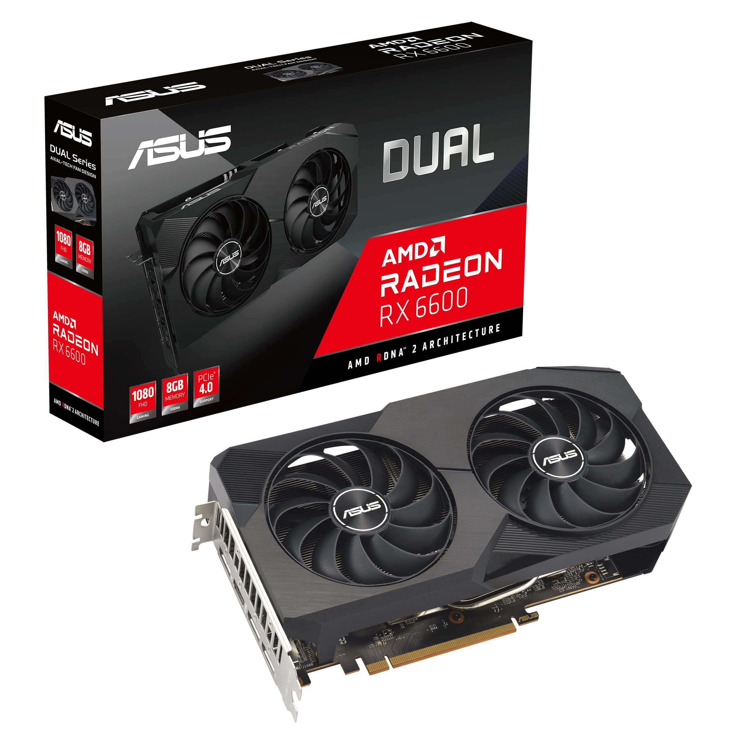 GPU doppia AMD Radeon RX 6600 con 8 GB di memoria GDDR6, marchio ASUS. 4711387182741 | initpc.it