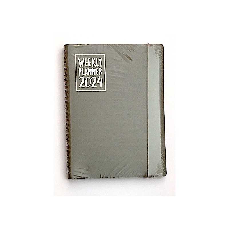 Agenda biembi 2024 nero spiralata in cuoio rigenerato da 15x21 cm 8022315142017