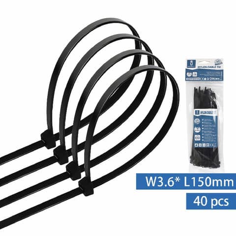 Fascette fermacavo in nylon 3,6x150 mm - conf. 40 pezzi - Aigostar nero