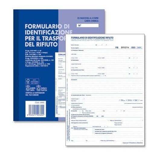 Blocco formulario identificazione rifiuti trasportati 25x4 copie -