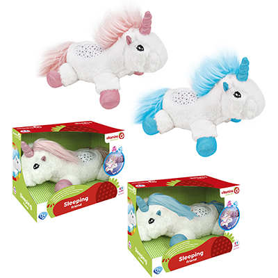 Peluche unicorno da 30 cm con proiettore di luce e canzoni per bambini 8014966054184