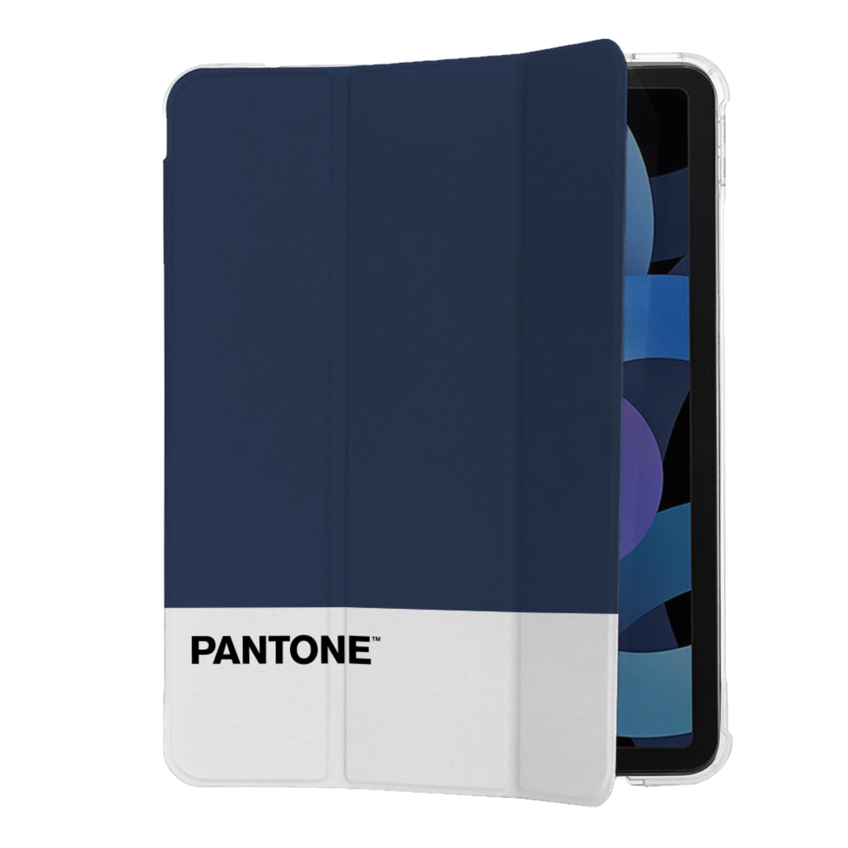 Immagine del coperchio di un portafoglio in pelle, con la scritta 'Pantone Cover IpadAir 4/5Gen Navy' e il logo Pantone 4713213369876 | initpc.it
